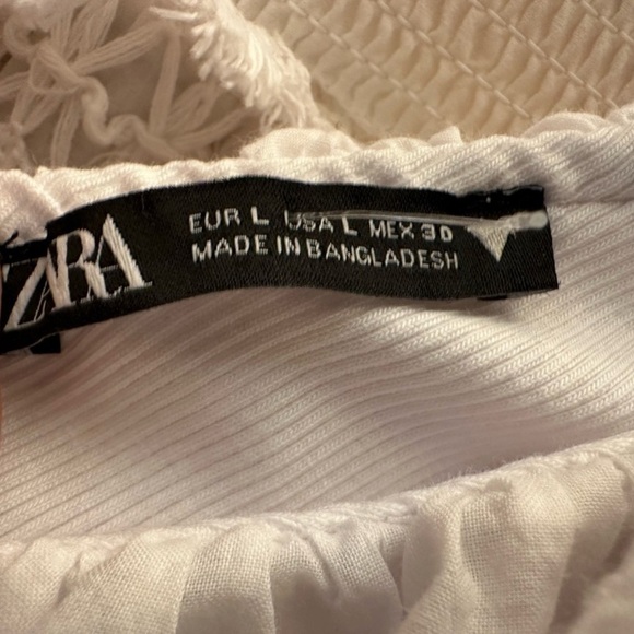 New! Zara White Ruffle  Ribbed Stretch Mini Dress Size Lrg - Picture 6 of 7